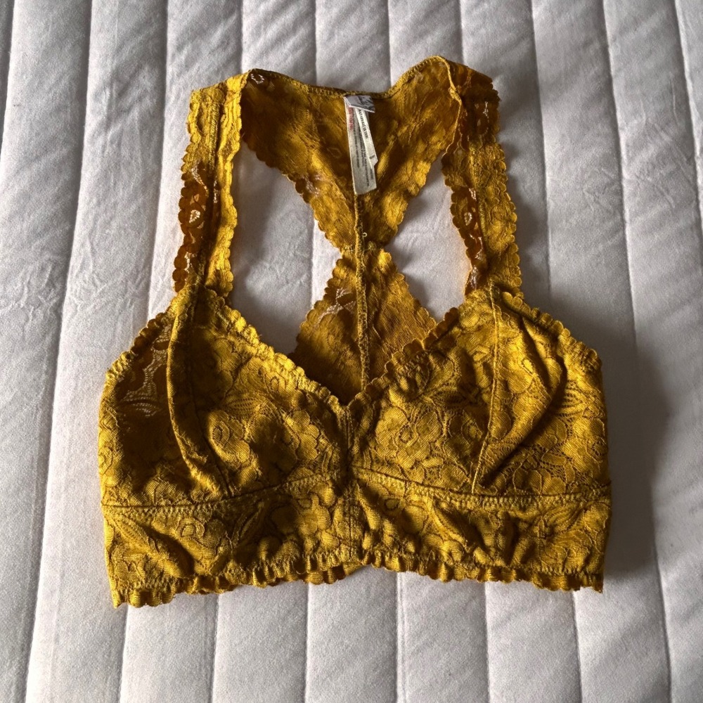Free‎ People Intimately Galloon Lace Bralette  Yellow Racerback XS OB405201